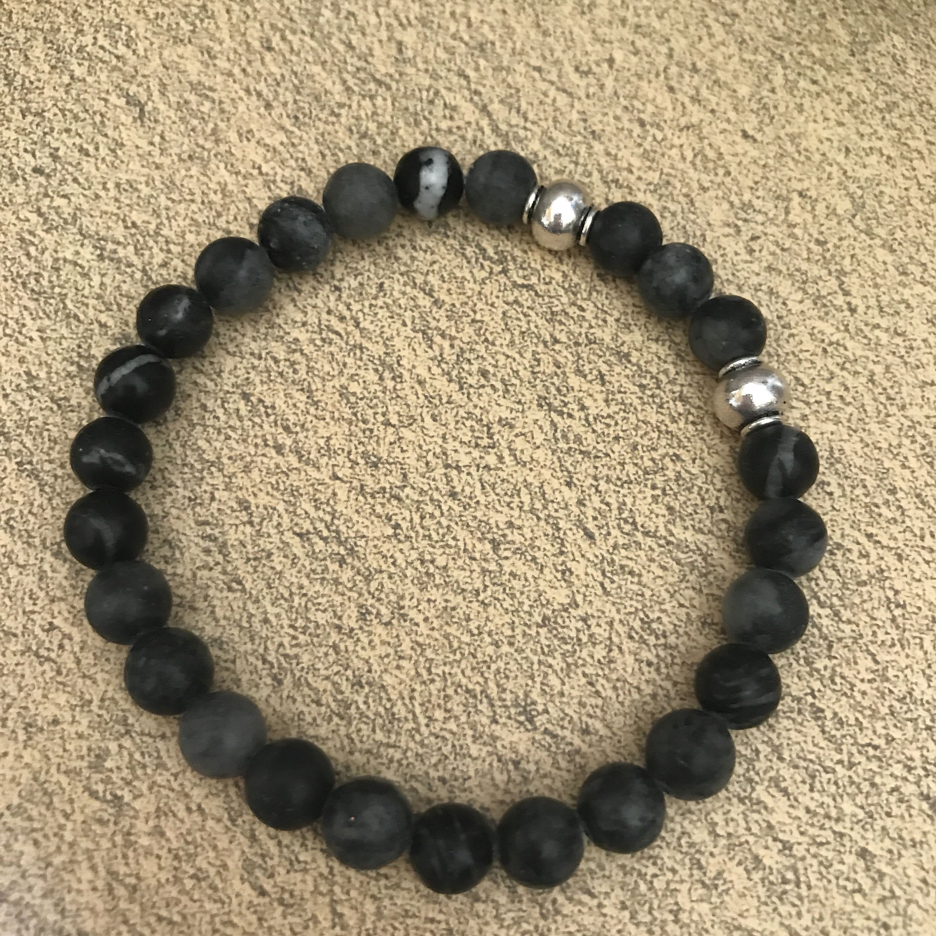 Mens Black Beaded Bracelet Grey Inspirational Bracelet Anklet Gift