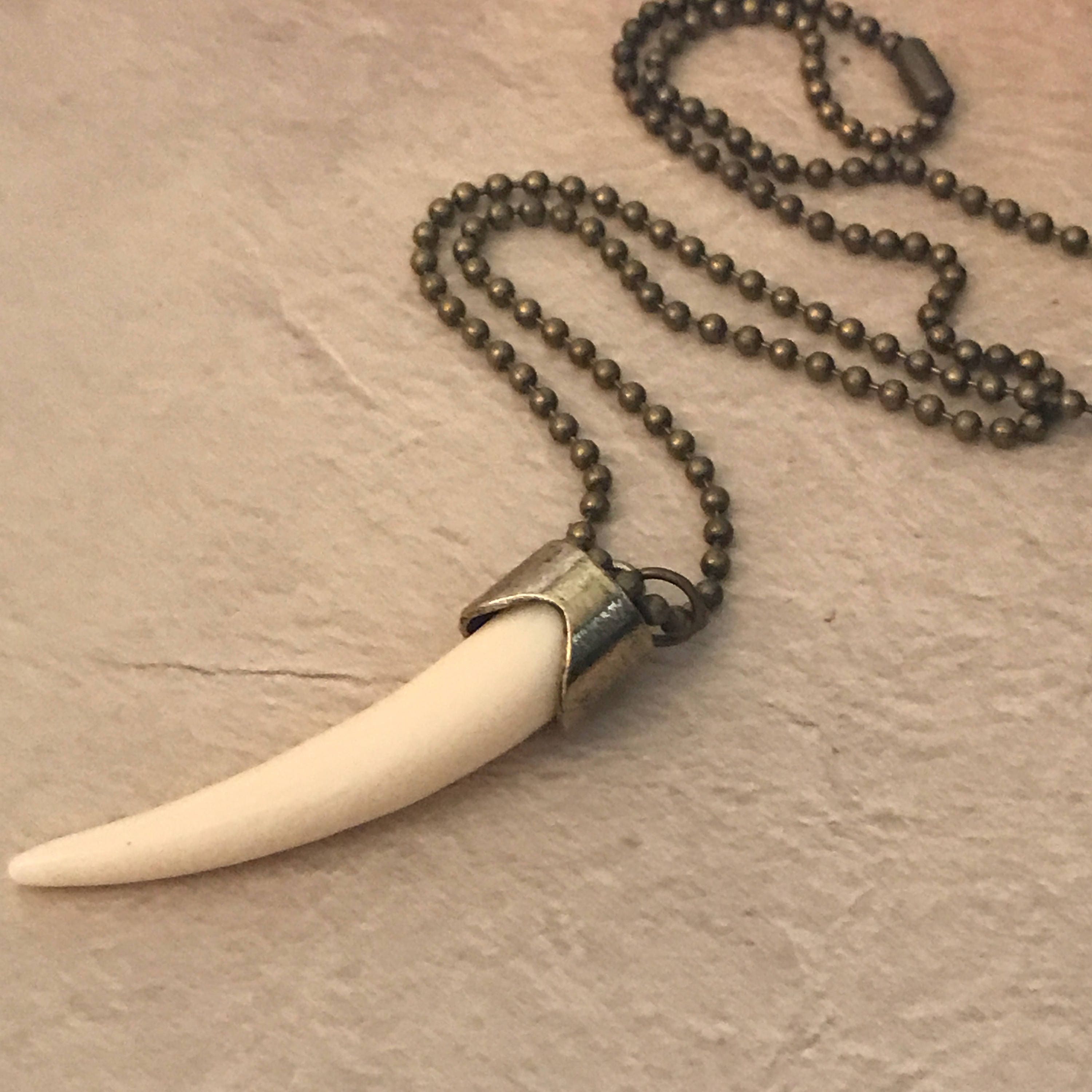 Mens Horn Necklace Mens Pendant Tribal Metal Spike Ball Chain Gold Necklace Gift for Man Under