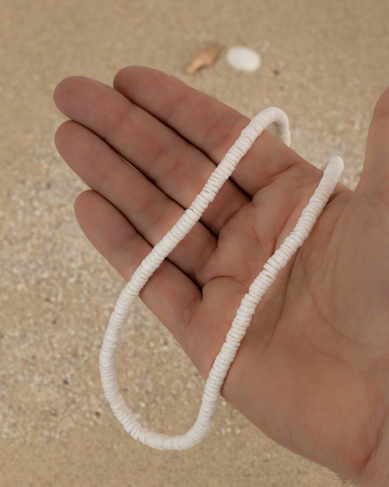 Mens Surfer Necklace White Heishi Puka Shell Choker Necklace Sea Shell Necklace Beach Jewelry Gift for Husband Dad Boyfriend Brother image 2