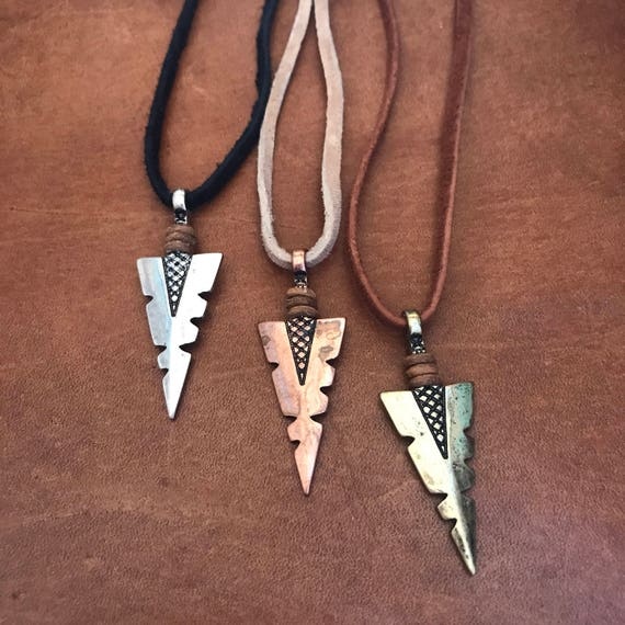Arrowhead Necklace Leather Choker Pendant Vegan Suede Custom  Gift Wanderlust Traveler Tribal Mens Jewelry Husband Boyfriend