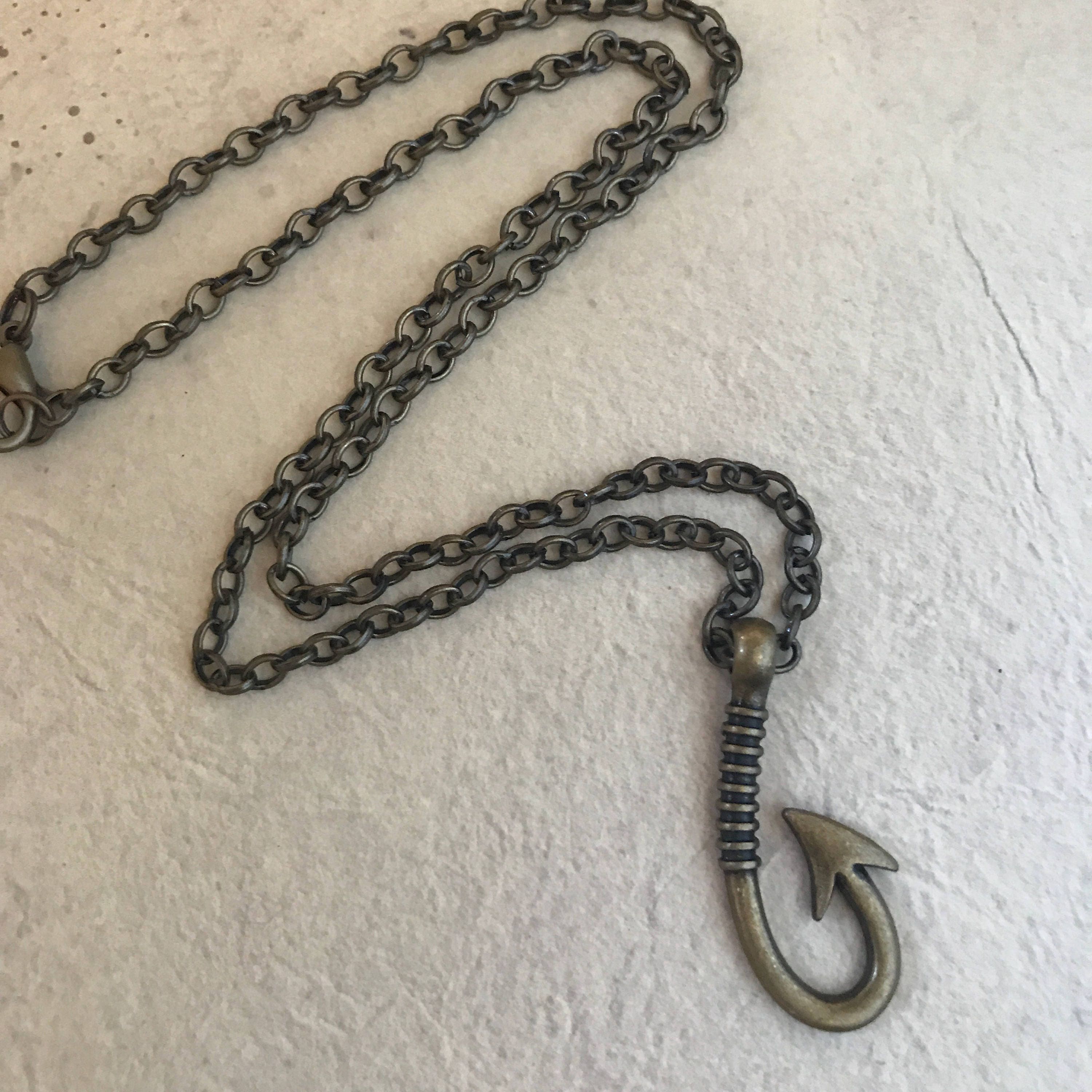 Mens Necklace Mens Pendant Fish Hook Chain Necklace Fishing Gift for