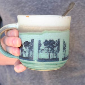 Forest Mug. Handmade ceramic coffee mug or tea cup with forest tree design