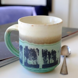 Forest Mug. Handmade ceramic coffee mug or tea cup with forest tree design