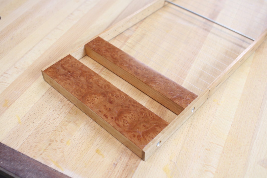 1/2 Cut IMPROVED Horizontal Curd Cutter Handmade Stainless Steel and Burl Wood Curd Harp Artisan