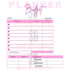 Printable Budget Planner, Monthly Finance Tracker, Pink Monthly Finance Tracker