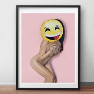Print poster of the work "happy girl"/art printing/wall poster/sensual art/nude art/wall art/printing on paper/emoji poster
