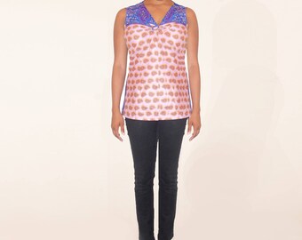 Blouse ethnique tissu africain WAX 100% coton rose et mauve