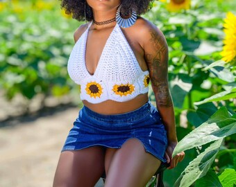 Sunflower crochet halter top womens clothing