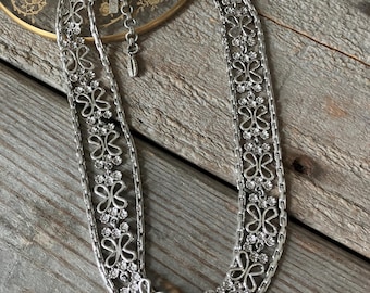 Vintage Monet Silver Tone Layered Multi-Strand Floral Link Necklace