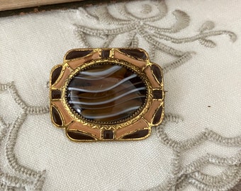 Small Antique Victorian Art Glass Enamel Pin Brooch