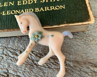 Antique Art Deco Novelty Celluloid Pink Pony Pin Brooch Adorable