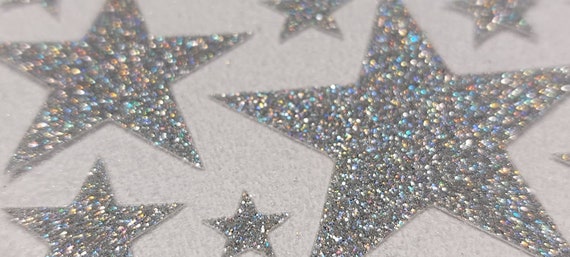 Bügelbild Sterne 10 Stück Karneval Textilaufkleber Glitterfolie Glitzerfolie bunt 24 Farben