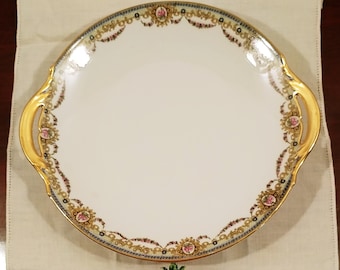 Limoges Superieur Amourette Pattern Handled Cake Platter Round Serving Platter; Vintage Limoges France, Superieur Limoges, Amourette Pattern