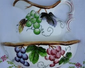 Vintage Lefton Grapes Pitcher and Bowl Wall Pocket Planter
