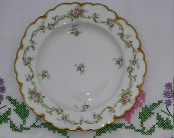 Antique Theodore Haviland Limoges Pink Rosebuds Gold Edged Plate; Display Plate, Serving Plate, Trinket Dish, Limoges France Plate