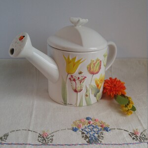 Hallmark Nature&#39;s Sketchbook Figural Teapot, Full Size: Vintage Figural Teapot, Flower Watering Can, Tulips Teapot, Springtime Teapot