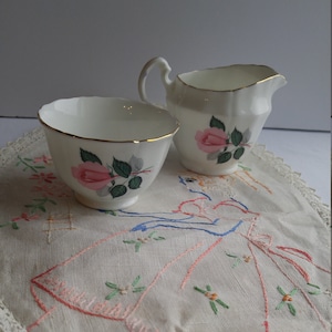 Vintage Adderley China Pink Rose Creamer Sugar Bowl Set; Vintage Adderley, English Bone China, Vintage Pink Rose, Creamer, Open Sugar Bowl