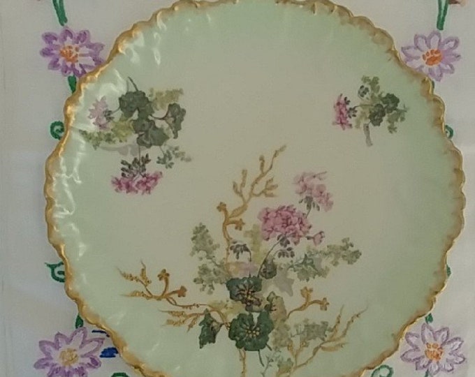 Antique AK & CO Limoges France Gold Embellished Gold Moriage Floral Plate, Hand Painted Antique