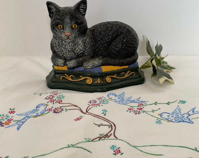 Black Cat Cast Iron Doorstop, by Wright Studios Vintage Doorstop, Cast Iron Doorstop, Figural
