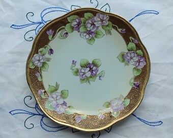 Beautiful Antique Morimura Nippon HandPainted Cabinet Plate, Serving Plate; Antique Morimura, Antique Nippon, Purple Flowers, Gold Plate