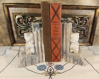 Vintage Hand Gesneden Onyx Azteekse Bookends - Set van 2 Bijpassende Bookends; Vintage Bookends, Hand gesneden Onyx, Azteekse stijl, boekenplank accessoire