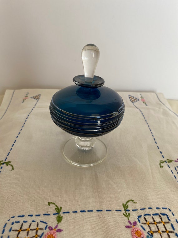 Vintage Blue Blown Glass Pedestal Perfume Bottle;… - image 5