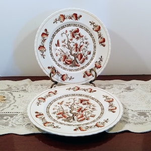 Myott Indian Tree Brown Pattern Dinner Plates - Set of 2; Vintage Myott, Staffordshire, England,Myott Dynasty Collection, Indian Tree Brown,