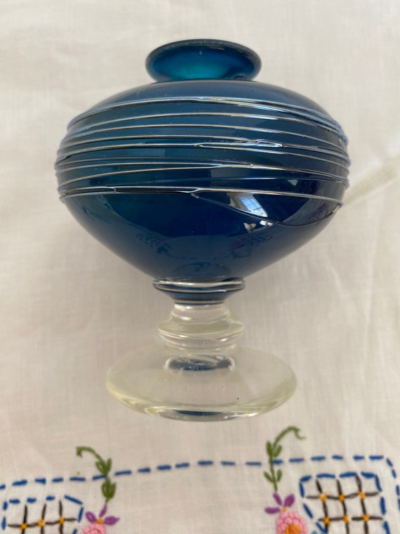 Vintage Blue Blown Glass Pedestal Perfume Bottle;… - image 10