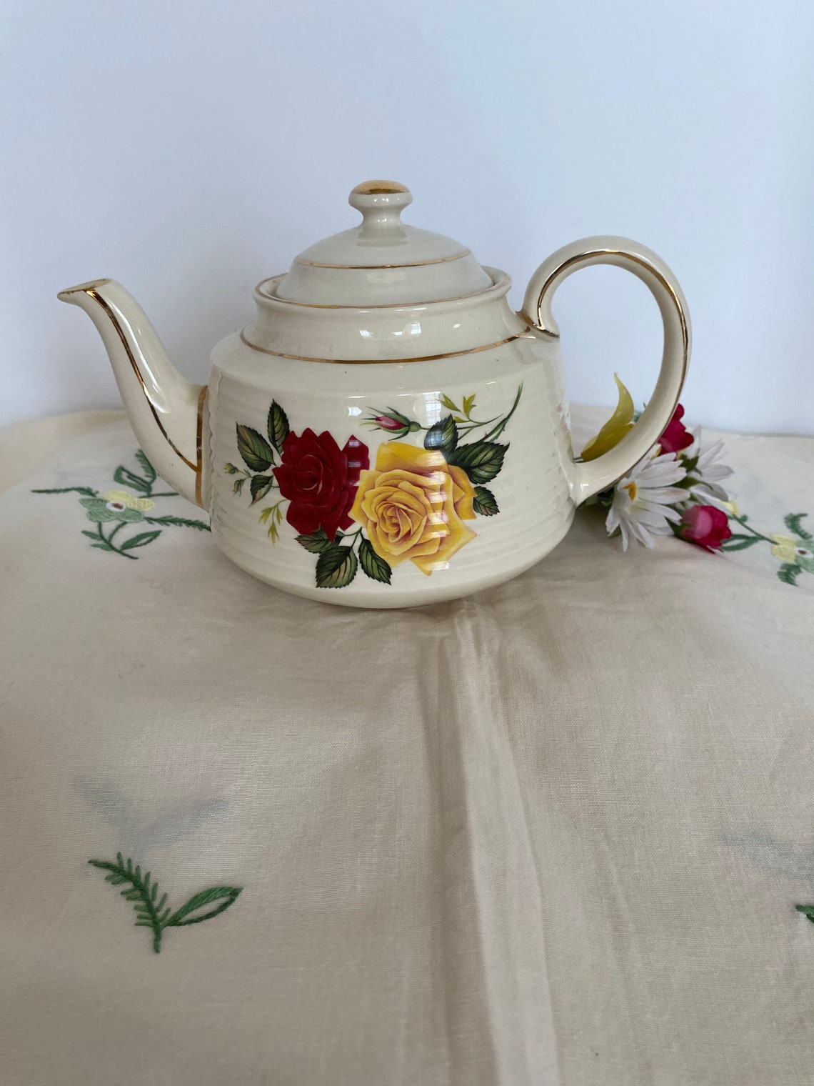 Sadler Red and Yellow Roses Teapot Full Size Vintage Sadler Etsy