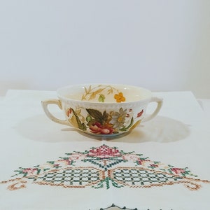 Woods & Sons Double Handle Cream Soup Bowl, Falmouth Pattern; Vintage Wood and Sons, Burslem England, Vintage Two Handle Soup Bowl