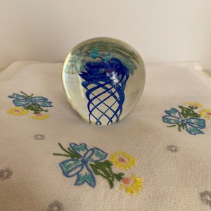 Soaring Blue Birds Art Glass Paperweight; Vintage Paperweight, Glass Paperweight, Art Glass Paperweight, Blue Birds Soaring in the Sky
