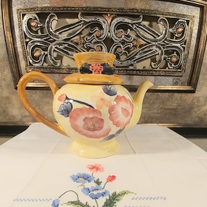 Vintage Floral Hat Teapot by WCL, Hand Painted Hand Glazed, Full Size; Vintage Figural Teapot, Floral Teapot, Hat Teapot, Hand Painted