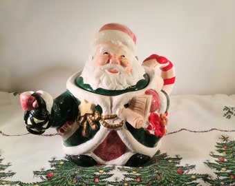 Jolly Santa Decorative Teapot, Full Size; Vintage Teapot, Figural Teapot, Holiday Teapot, Santa Teapot, Decorative Teapot, Hand Glazed