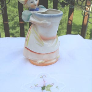 Vintage Dutch Girl Figural Planter; Vintage Planter, Vintage Figural Planter, Dutch Girl Carrying Basket Planter, Hand Painted Planter