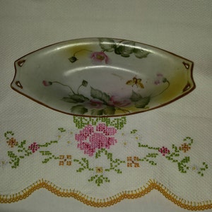 Vintage Nippon Hand Painted Cherry Blossom with Butterfly Celery Dish, Pickle Dish, Cracker Dish, Candy Dish, Trinket Dish
