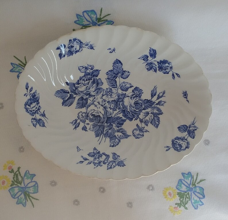 Johnson Brothers Devon Sprays Blue Transferware Serving Bowl; Vintage Johnson Bros Vintage Serving Bowl Devon Sprays Pattern Vintage Bowl
