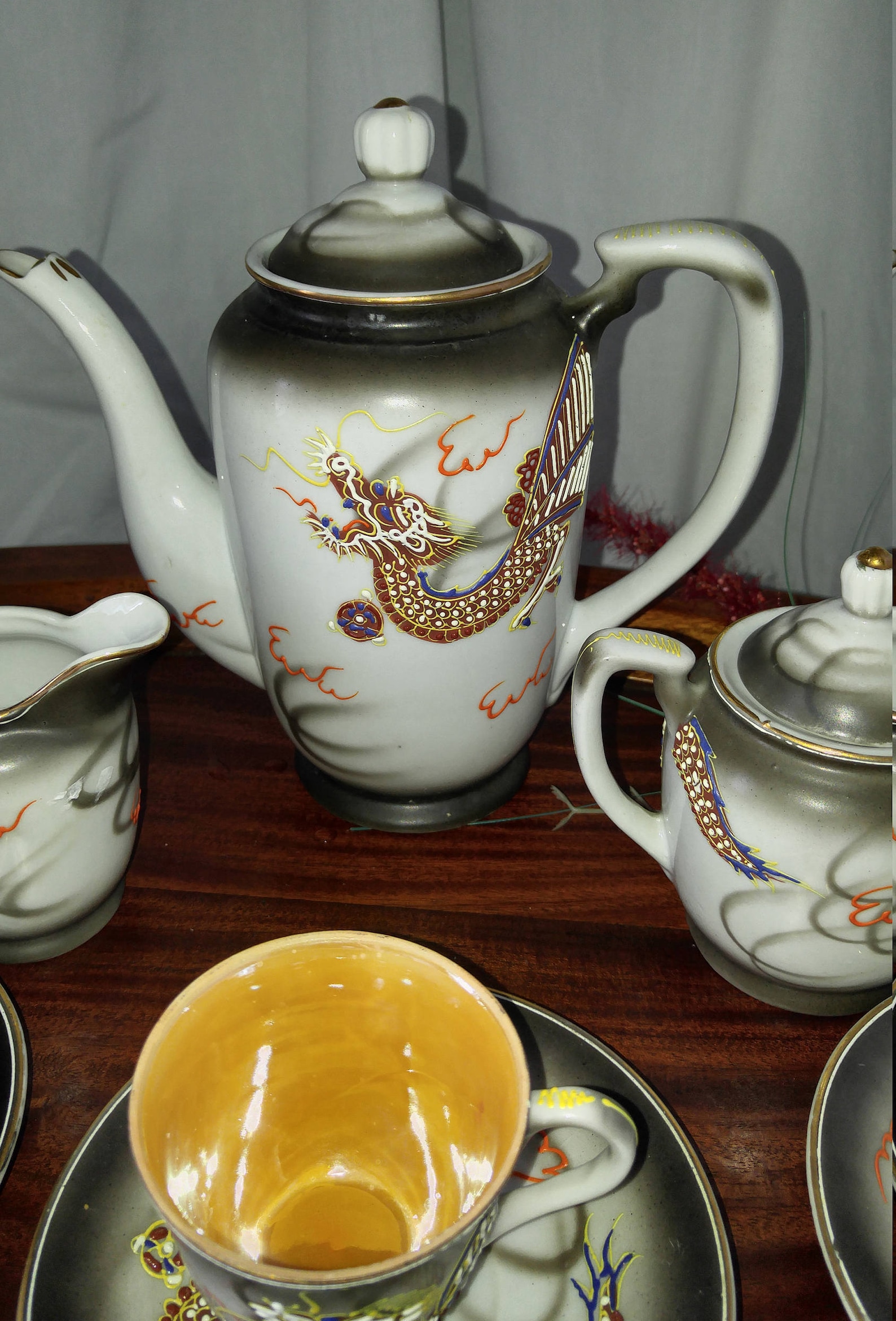 Antique Dragonware Hand Painted Moriage Tea Set 9 Piece Set Etsy