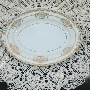 Noritake Bancroft Pattern Cream and Gold Serving Platter; Vintage Noritake, Bancroft Pattern, Oval Serving Platter,Cream Glaze, Gold Details