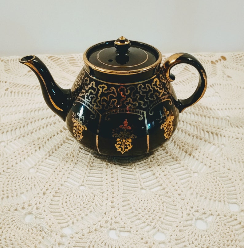 Vintage Gibsons England Dark Brown Teapot with Gold Etsy