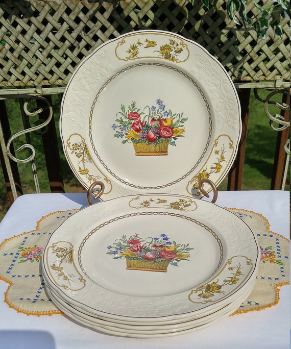 4 Dinner Plates Antique Vintage Copeland Spode Buttercup Made In Great Britain