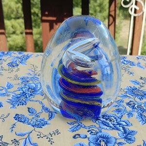 Huge Hand Blown Art Glass Multicolor Swirl Paperweight with Controlled Bubbles; Vintage Paperweight, Vintage Glass Paperweight, Multicolor