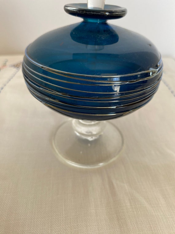 Vintage Blue Blown Glass Pedestal Perfume Bottle;… - image 6