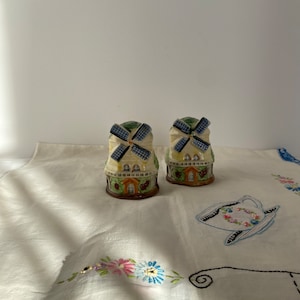 Vintage Japan Windmill Figural Salt and Pepper Shaker Set, 2 Piece Set; Vintage Salt and Pepper Shaker Set, Figural Shaker Set, Hand Glazed