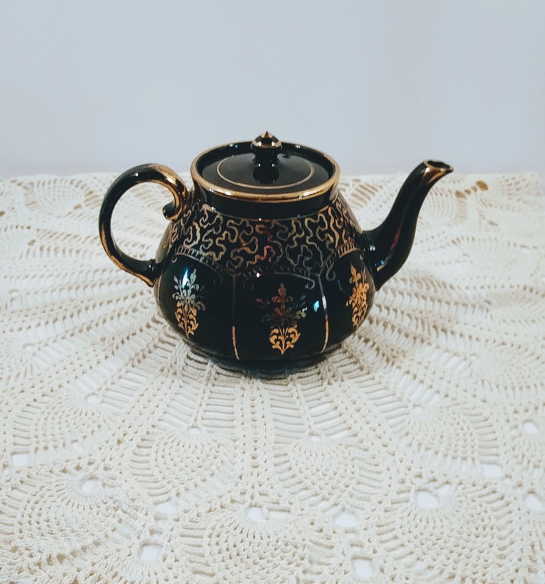 Vintage Gibsons England Dark Brown Teapot with Gold Etsy