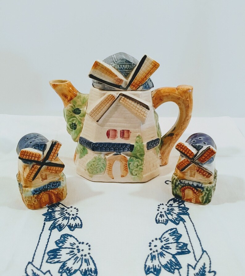 Vintage Dutch Windmill Tea Set Personal Size Teapot Salt Etsy New Zealand