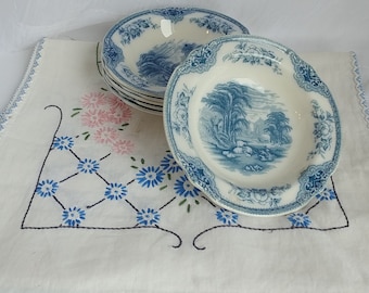 Antiguo J&G Meakin The Sandown, Blue Transferware Dessert Bowl - 4 Disponible; J y G Meakin, Tazón de Postres Antiguos, Transferencia Azul