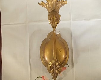 Fabulous Vintage Candle Holder Wall Sconce with Leaf Design and Acrylic Crystals Drops; Vintage Candle Holder, Vintage Wall Sconce