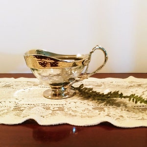 Gorgeous Silver Leaves On Glass Pedestal Sauce Boat Gravy Boat; Vintage Sauce Boat, Vintage Gravy Boat, Silver Leaves on Glass