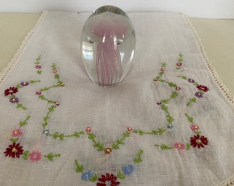 Dynasty Gallery Art Glass Glowing Pink Jellyfish Hand Blown Glass Paperweight; Vintage Paperweight, Vintage Glass Paperweight, JellyFish