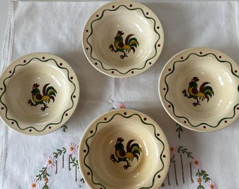 Cuencos para postre y para frutos rojos Metlox Poppytrail Rooster - Juego de 4; Vajilla vintage, Metlox, Poppytrail Rooster